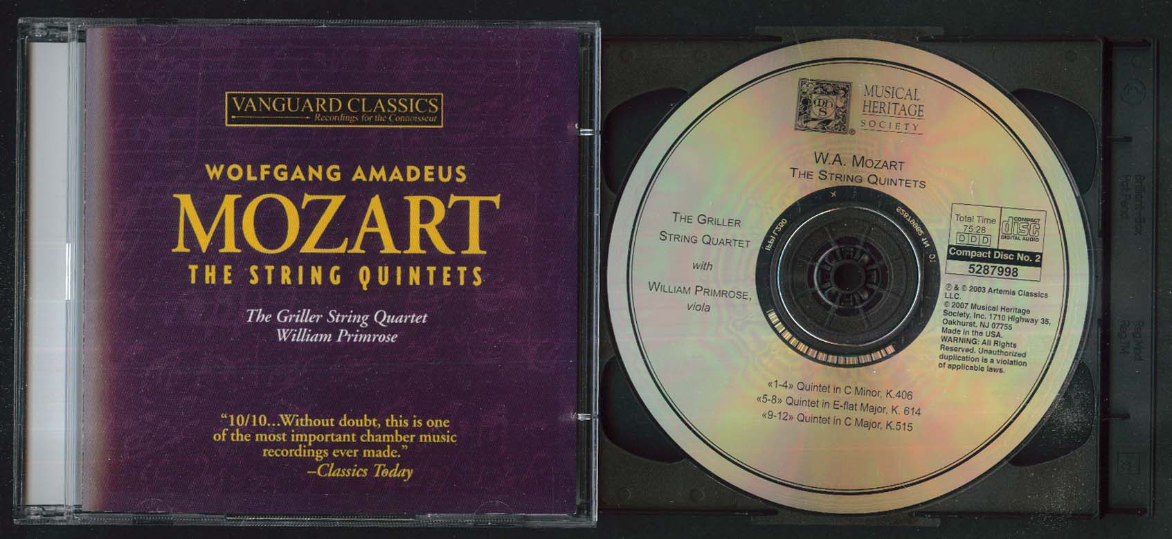 Mozart String Quartets Griller Quartet William Primrose 2007 CD