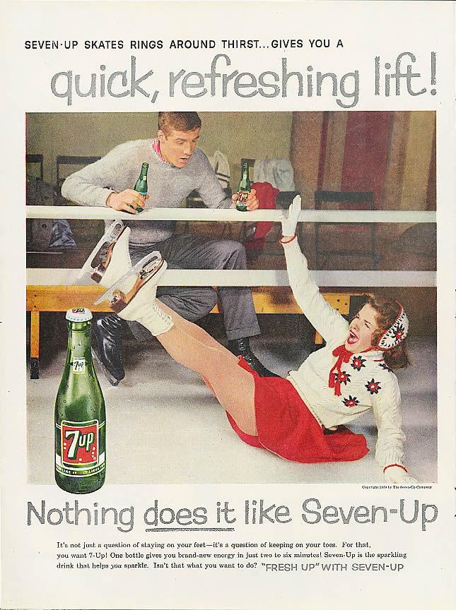 Rings Around Thirst 1959 7up Ad Girl Ice Skater Falls 8763