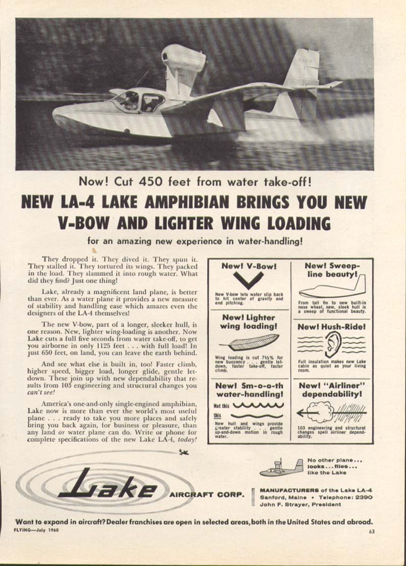 Cut 450 ft from takeoff LA-4 Lake Amphibian ad 1960