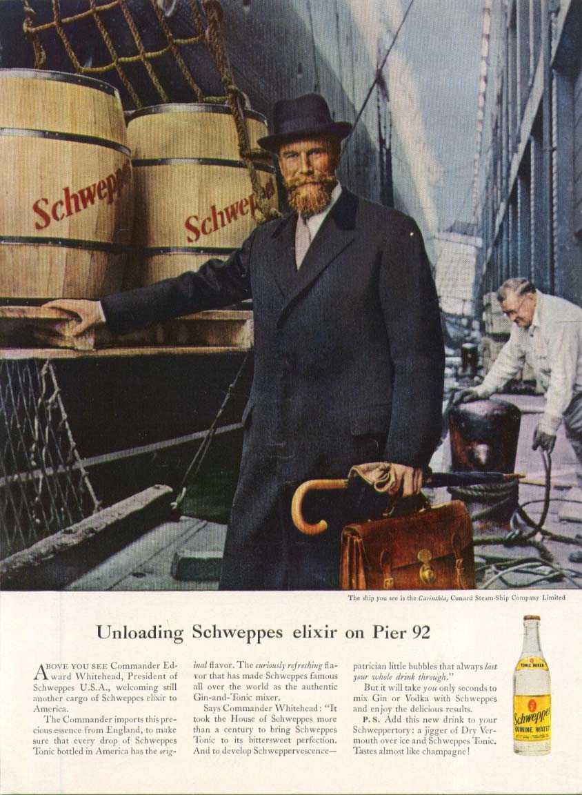 schweppes elixir pier 92 commander whitehead ad 1958