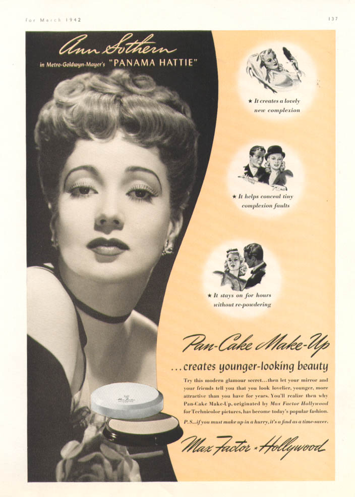 Ann Sothern For Max Factor Pan Cake Make Up Ad 1942