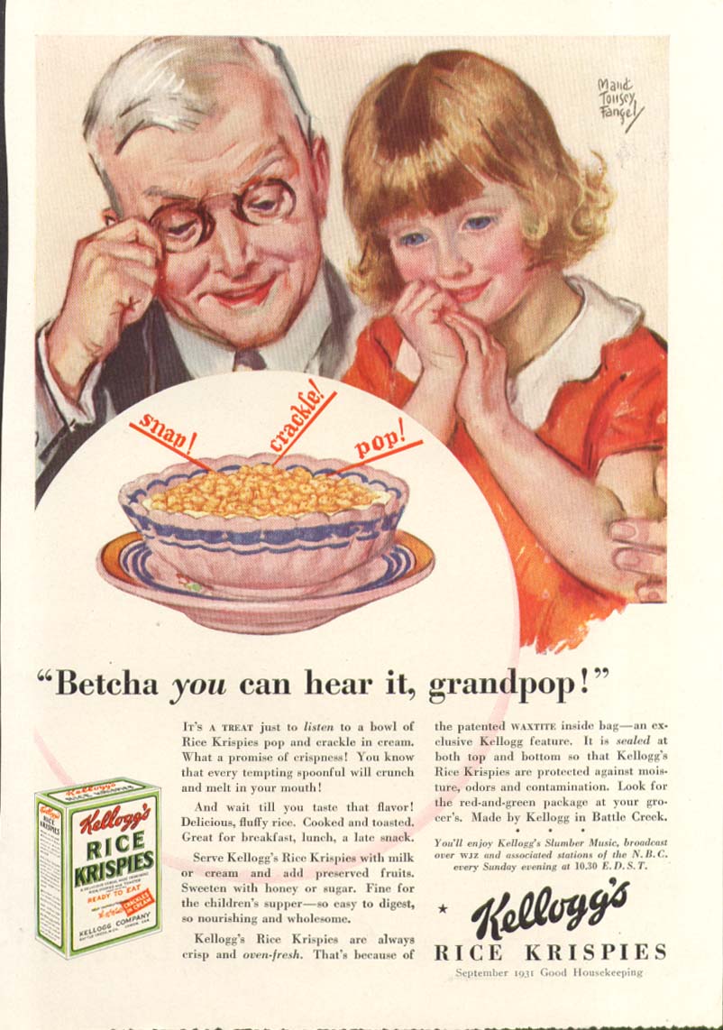 Betacha You Hear Kellogg's Rice Krispies Ad 1931 Fangel