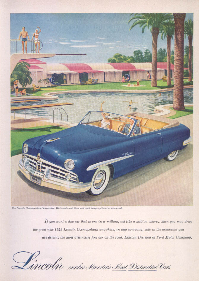 Lincoln Cosmopolitan Convertible At Pool Ad 1949