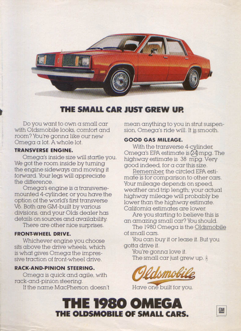 The Small Car Grew Up Oldsmobile Omega ad 1980