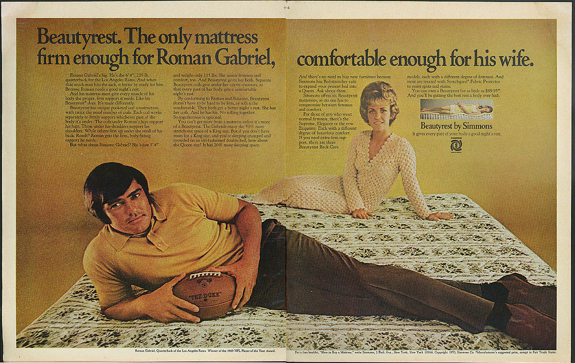 los-angeles-rams-roman-gabriel-wife-for-beautyrest-mattress-ad-1970