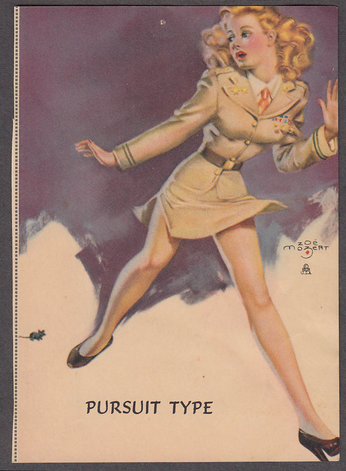 Pursuit Type Zoe Mozert Pin Up Print 1940s Redhead In Uniform