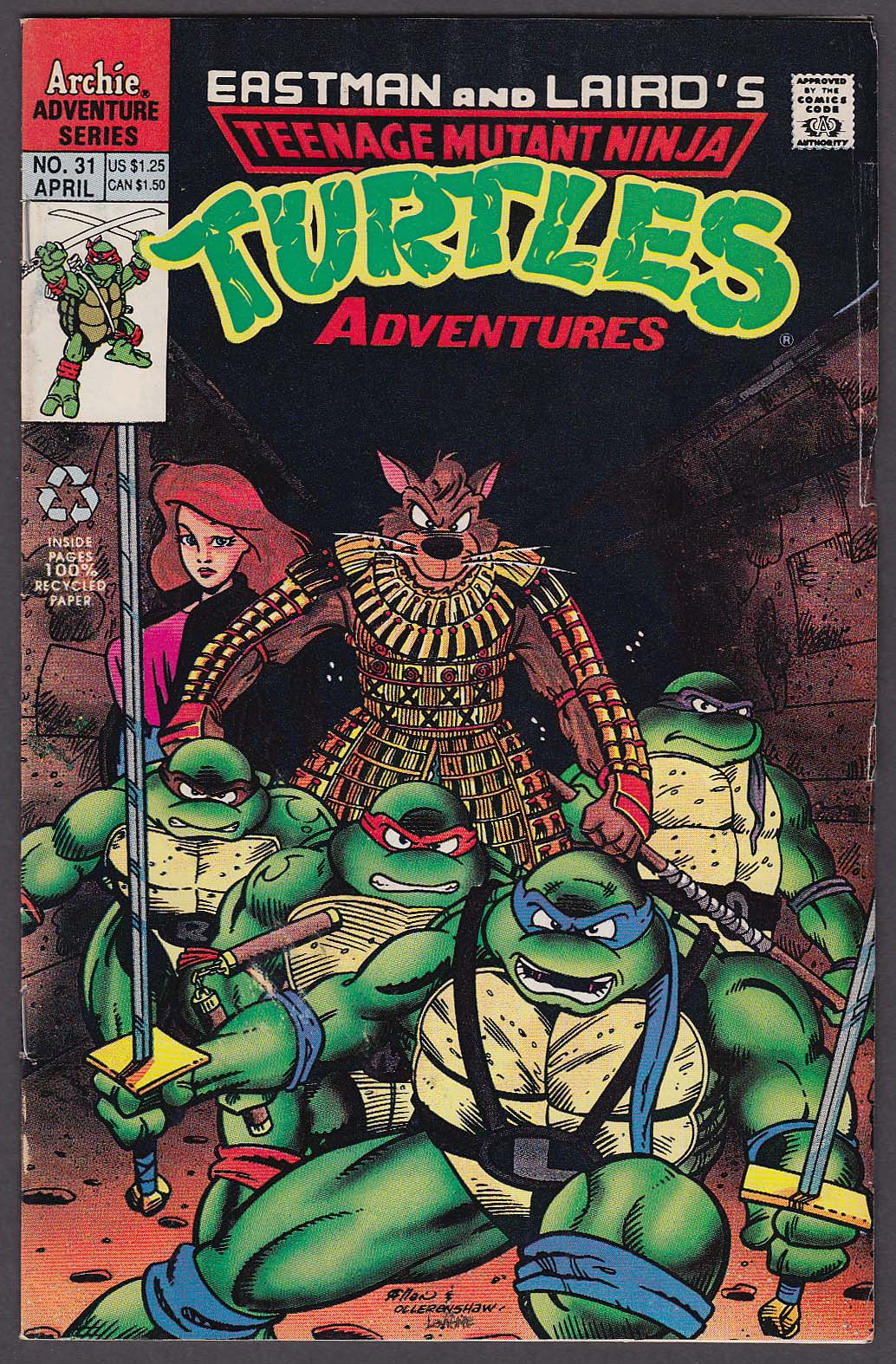 Teenage Mutant Ninja Turtles Adventures 31 Archie Comic Book 4 1992 