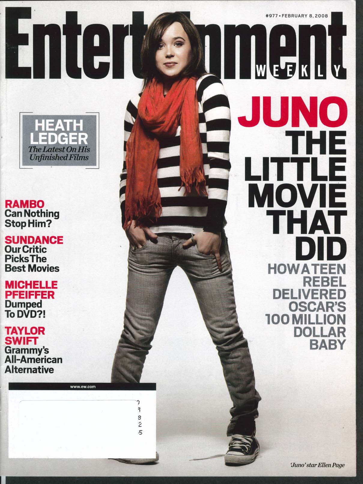 ENTERTAINMENT WEEKLY Ellen Page Michelle Pfeiffer Taylor Swift Rambo ++ 2/8  2008