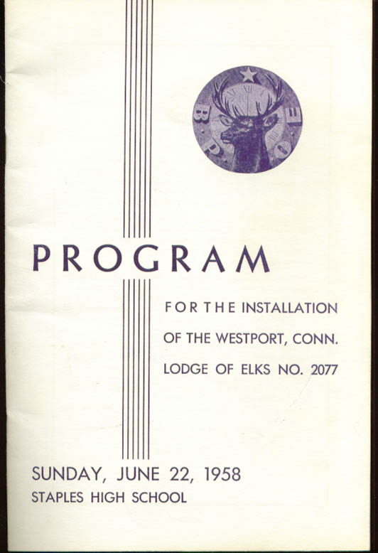 Westport CT Elks Lodge 2077 Institution Program 1958