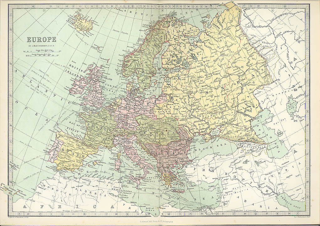 Europe & Canary Islands Iceland Russia Map 1877