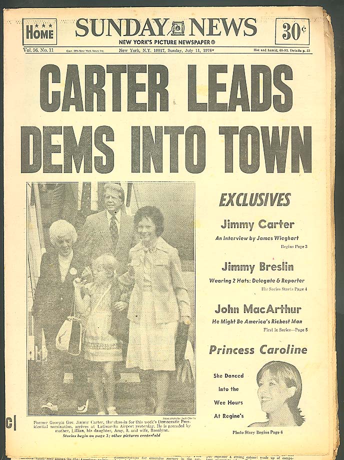 NY SUNDAY NEWS Carter in NYC British Open 7/11 1976