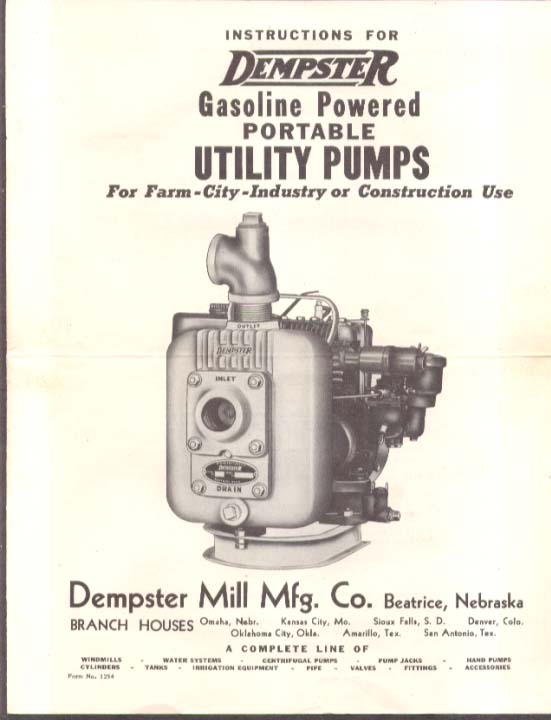 Dempster Utility Pumps Instructions 1954 Beatrice NE