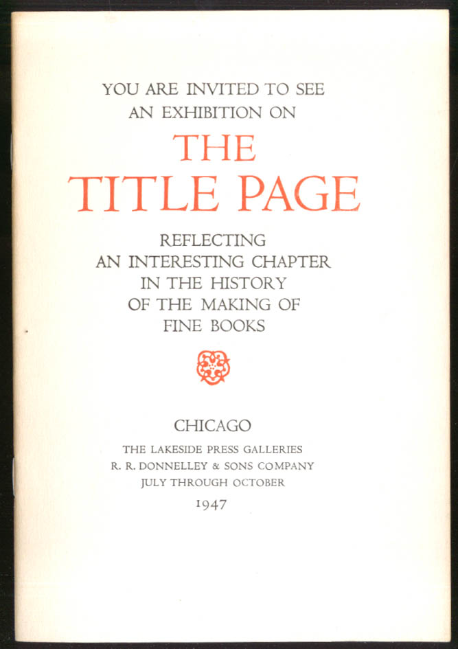 The Title Page Exhibition Invitation Lakeside Press 1947