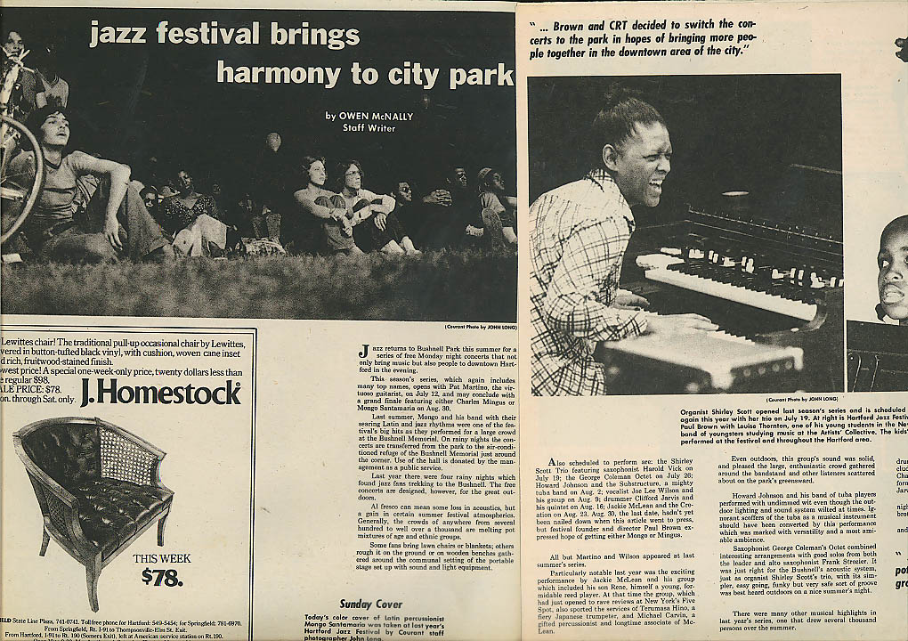 Bushnell Park Jazz Festival Israel Putnam HARTFORD COURANT SUNDAY 7/4 1976