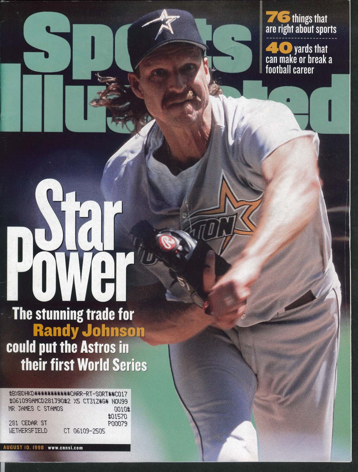 SPORTS ILLUSTRATED Randy Johnson Dominik Hasek Curt Flood 8/10 1998