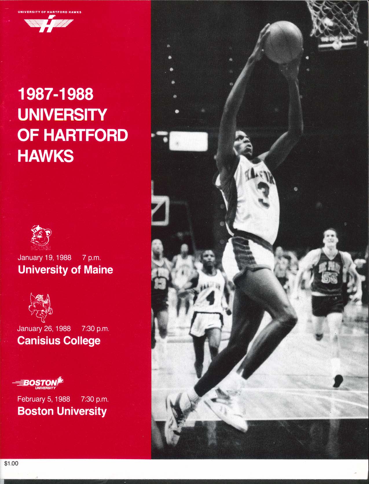 University of Hartford Hawks 1987 1988 Schedule Yearbook