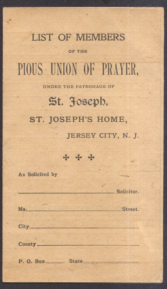 Pious Union Of Prayer St Josephs Home Jersey City Nj List Of Members