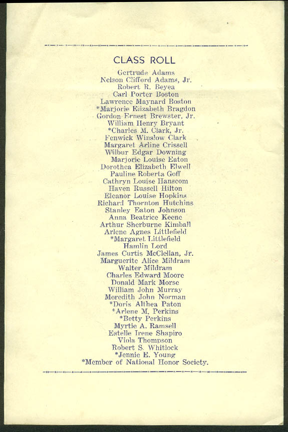 Wells High School Commencement Exercises Program 1938 ME