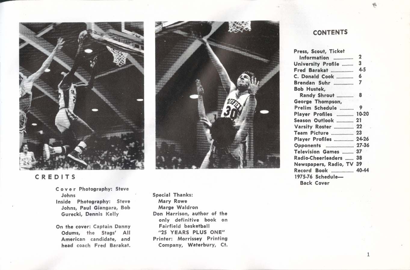 Fairfield University Connecticut Basketball 1975 1976 Athletic Schedule