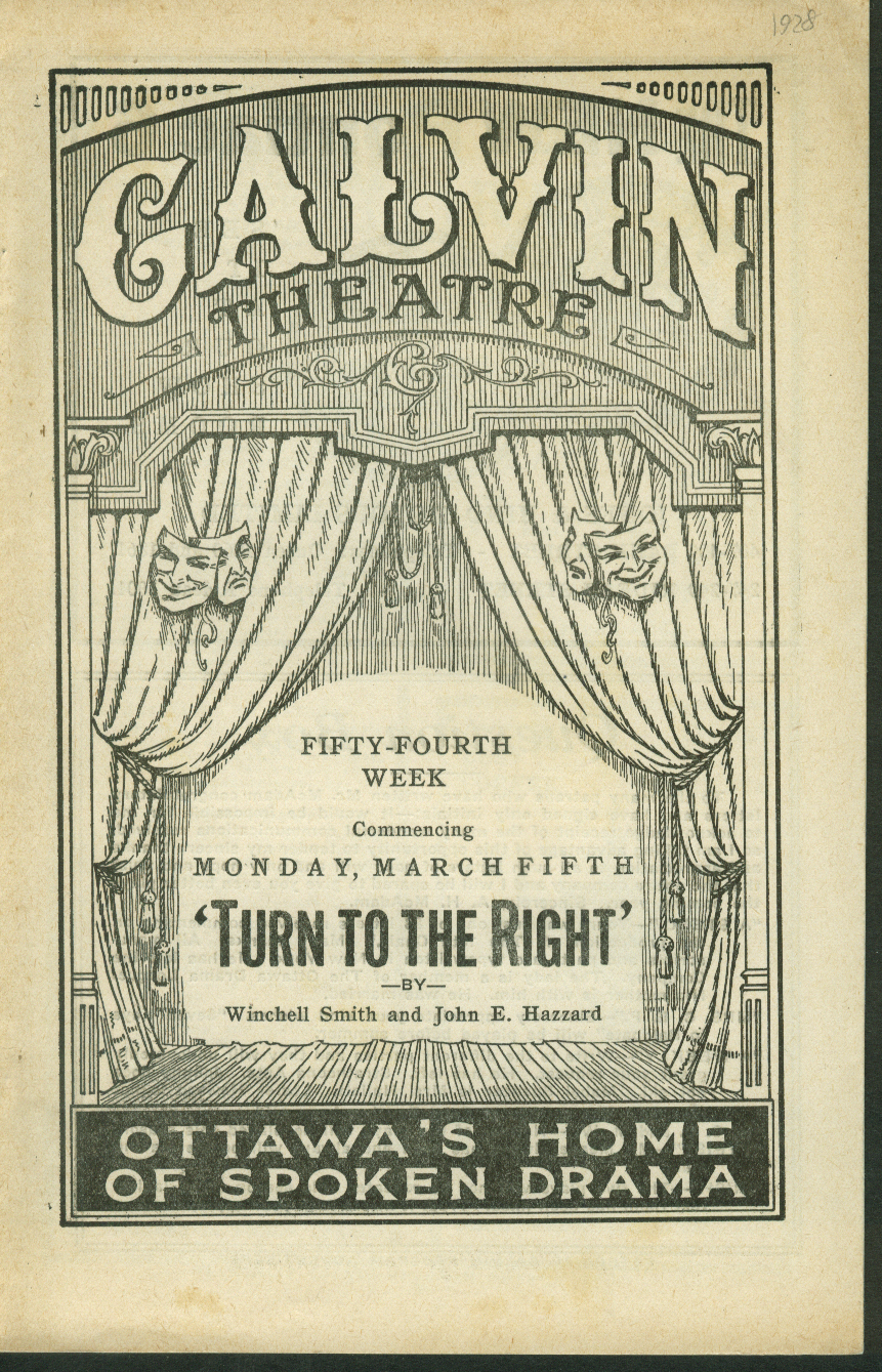 Galvin Theatre Program Turn To The Right 1910s Ottawa On