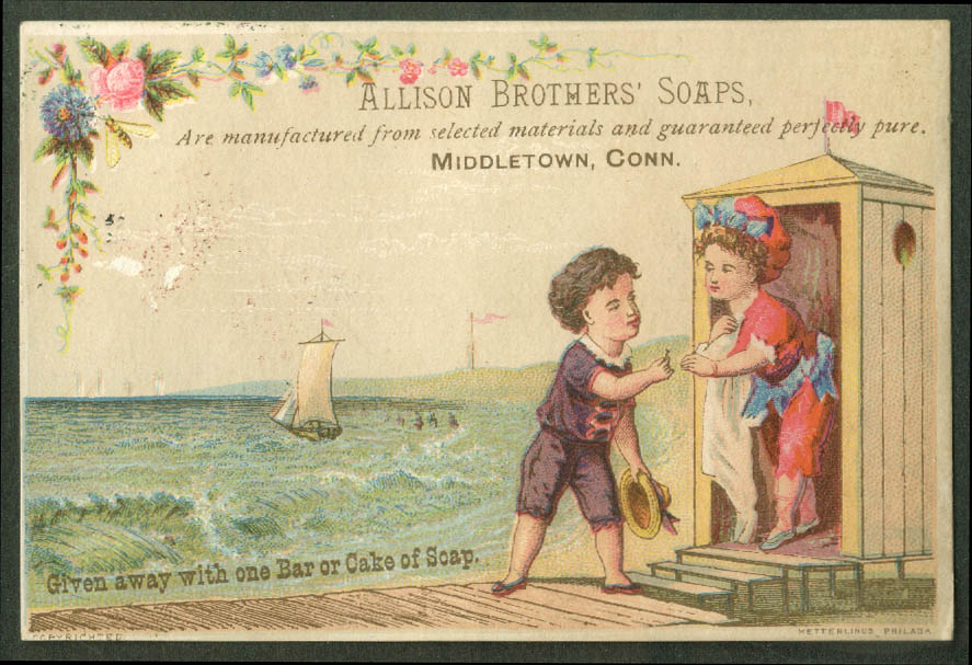 Allison Brothers Soap Middletown CT trade card 1880s girl beach