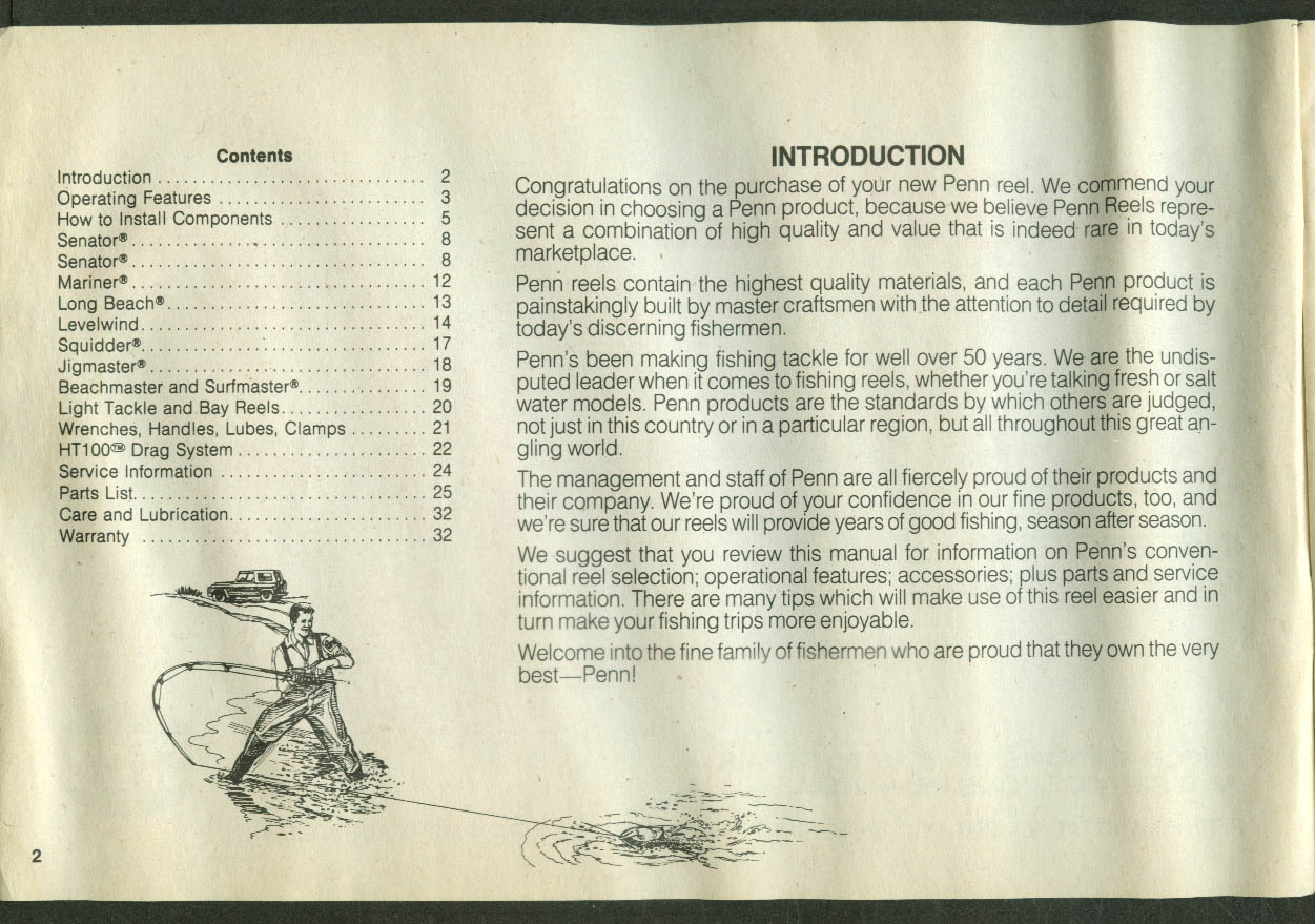 Penn Fishing Reels Model 89B Instruction & Parts Manual & Catalog 1989