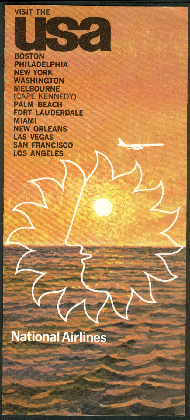 National Airlines Visit the USA airline folder 1968 in Spanish