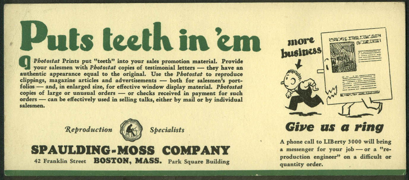 Spaulding-Moss Photostat Prints Puts teeth in 'em blotter Boston MA
