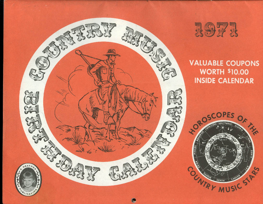 Country Music Birthday Calendar 1971 with Horoscopes Tammy Wynette