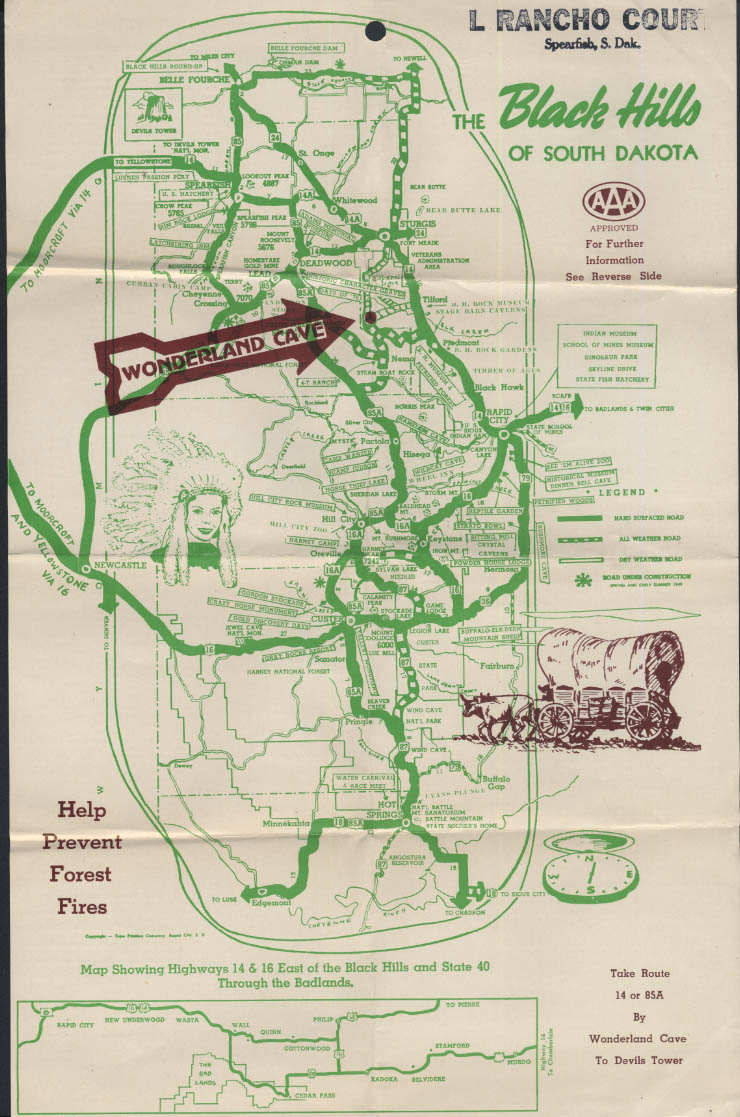 Wonderland Cave Tourist Attraction Flyer Map Black Hills Sd Ca 1940s