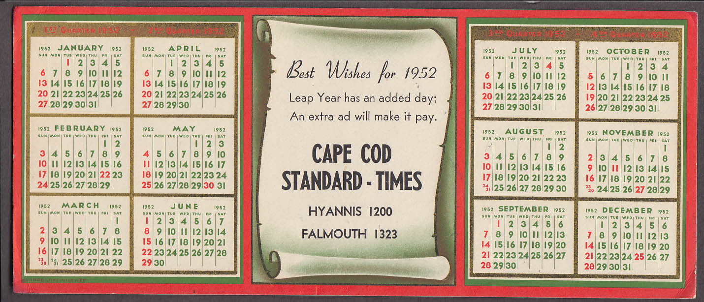 Cape Cod StandardTimes Best Wishes for 1951 calendar blotter