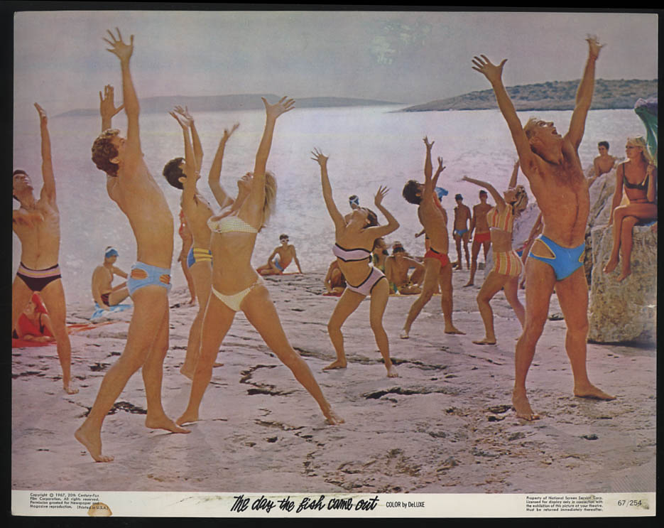 Image for The Day the Fish Came Out lobby card 1967 bikini & beefcake dance on beach