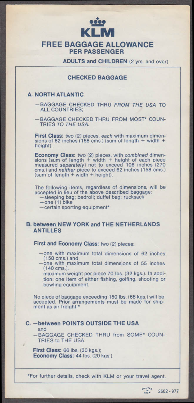 klm airlines baggage allowance