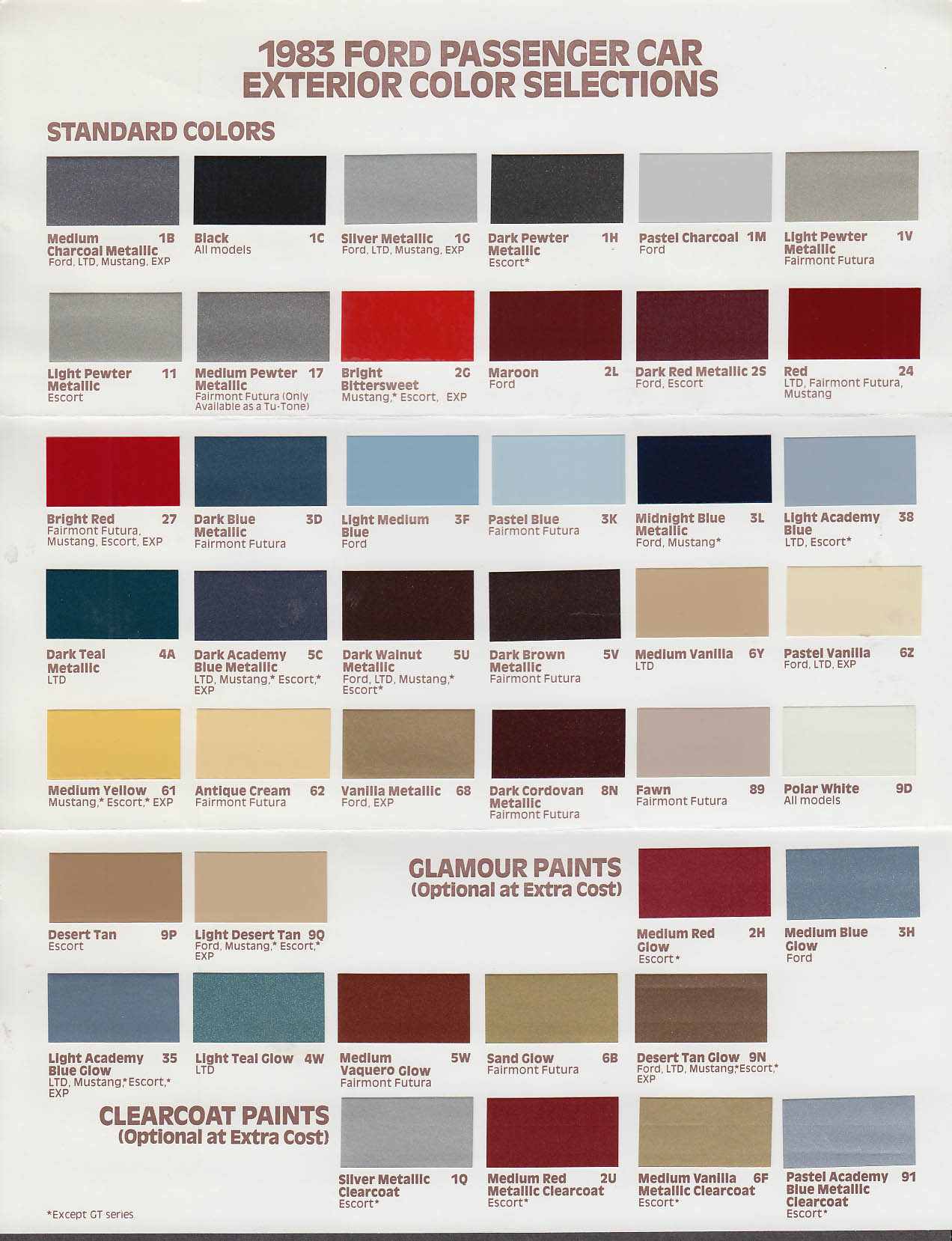 Ford Automotive Paint Color Charts Images and Photos finder