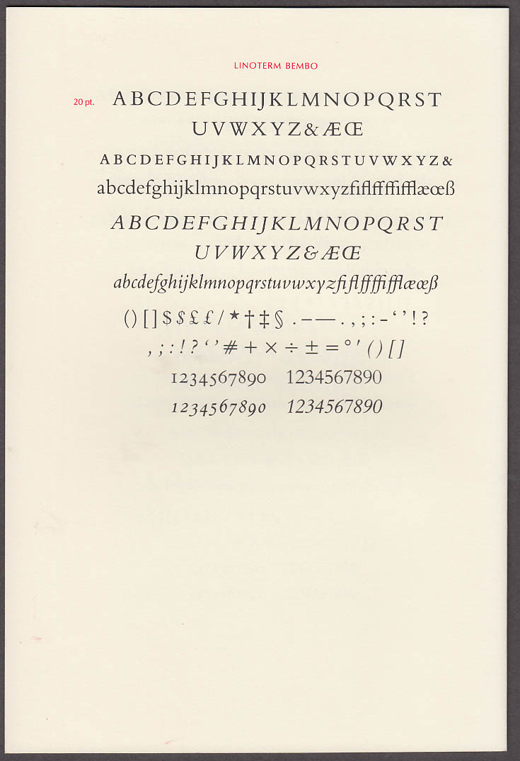 Stinehour Press Showing of Bembo Mergenthaler Types 1980 Lunenburg VT