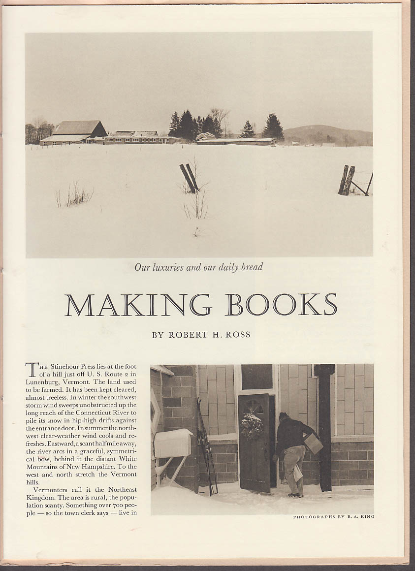 Robert H Ross: Making Books Stinehour Press Lunenburg VT 1980