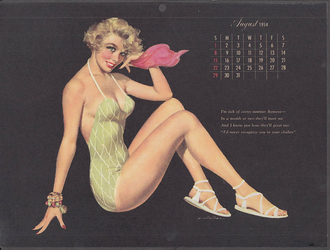 Ernest Chiriaka Esquire Pin Up Calendar Page Blonde Green Swimsuit