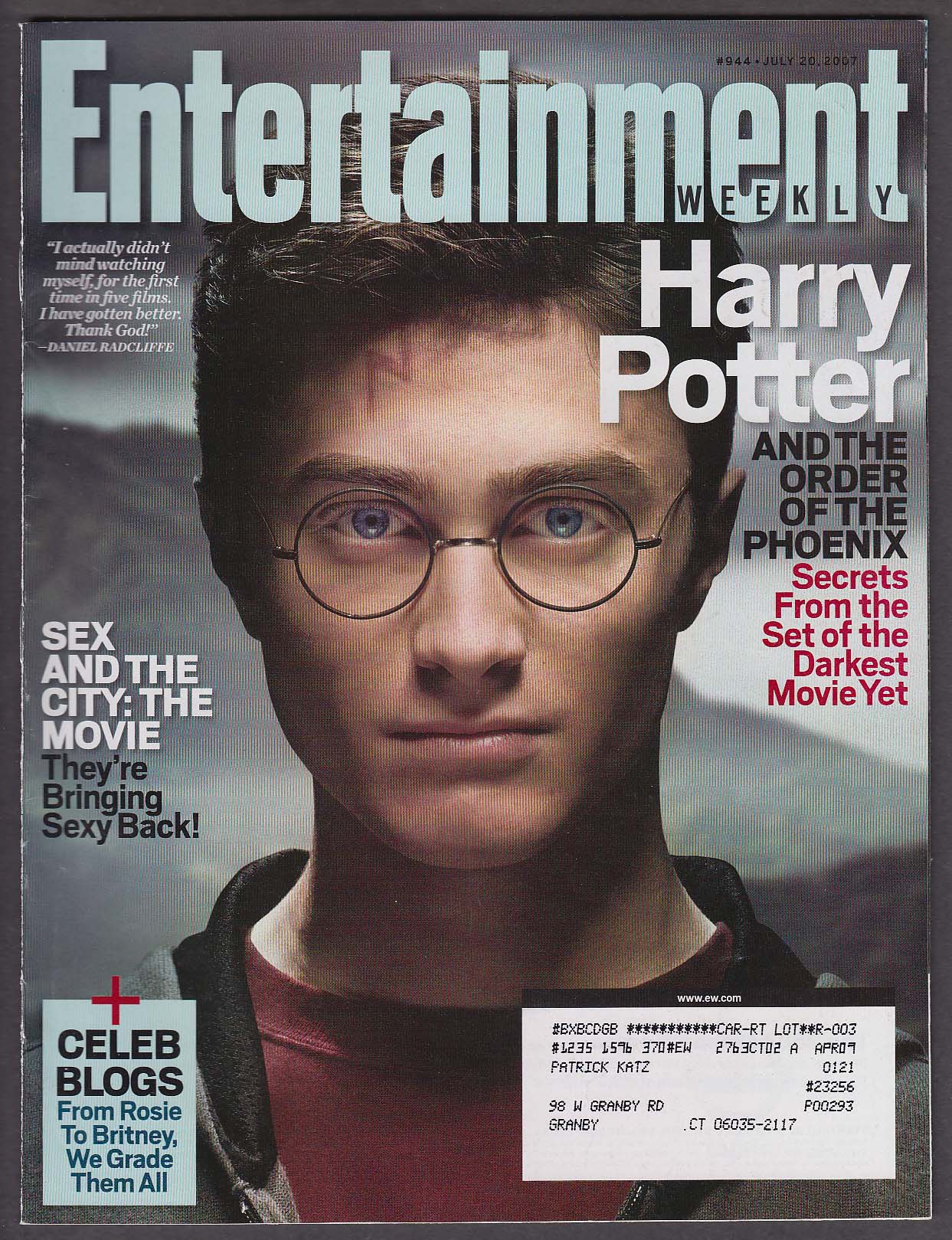 Entertainment Weekly Daniel Radcliffe Emma Watson Nick Lowe ++ 7 20 2007