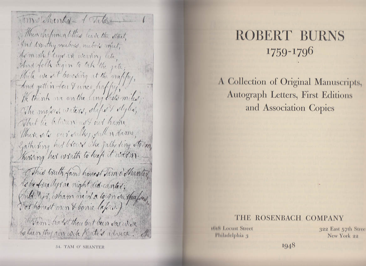 Robert Burns 1759-1796 A Collection: Rosenbach Co Philadelphia 1948