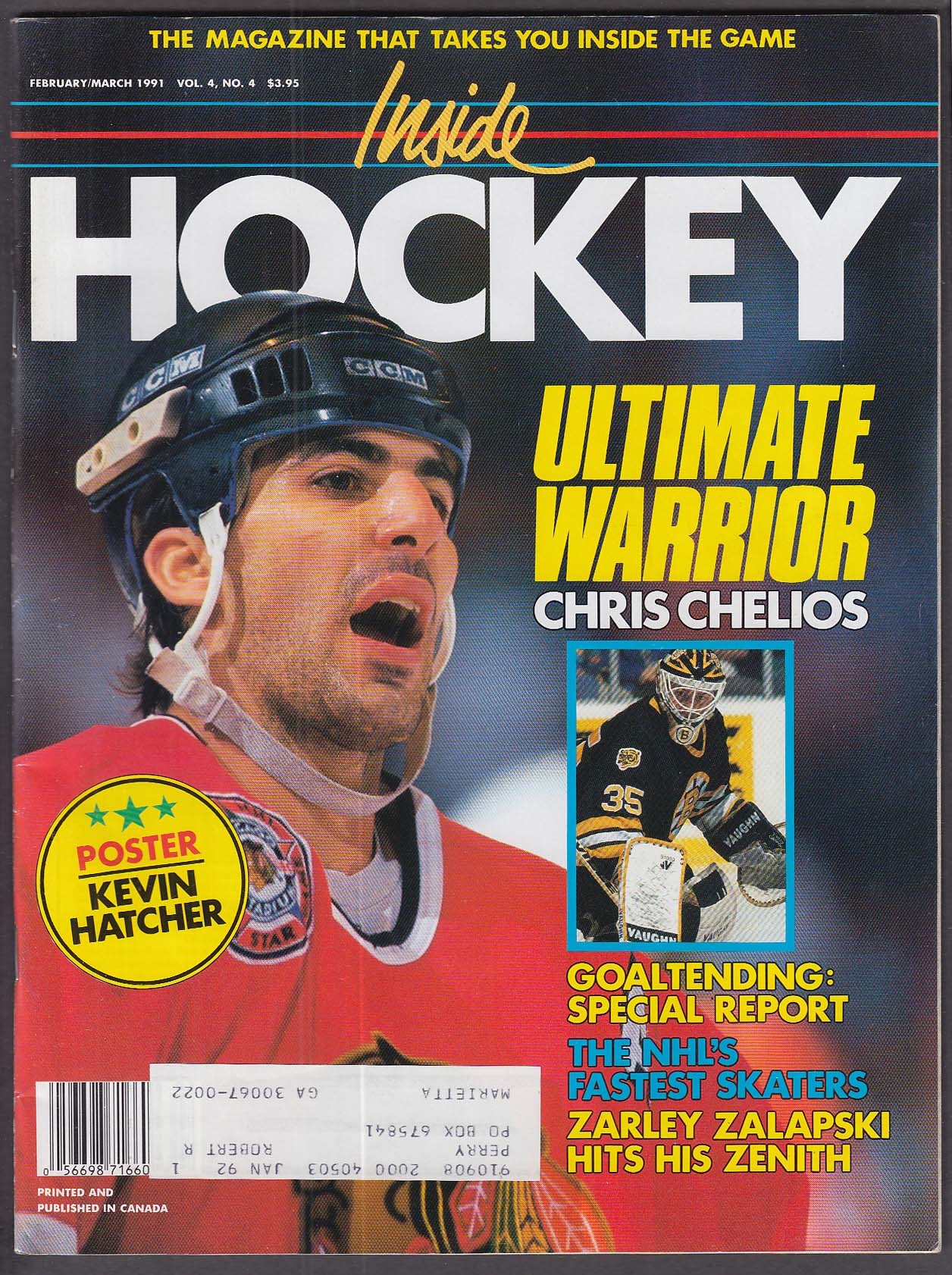 Inside Hockey Chris Chelios Kevin Hatcher Zarley Zalapski ++ 2-3 1991