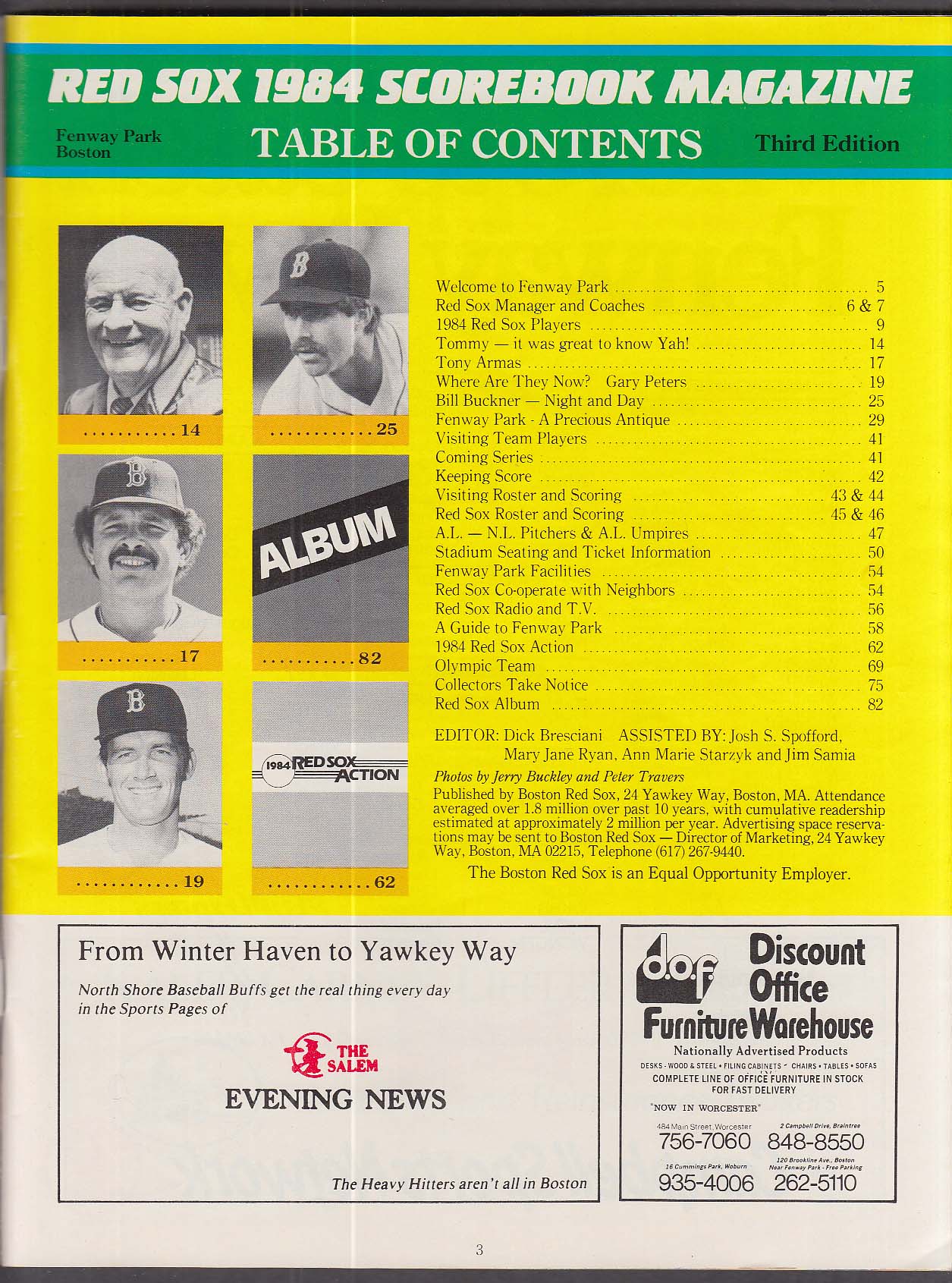 Boston Red Sox 1984 Third Edition Official Scorebook Magazine SCORED V ...