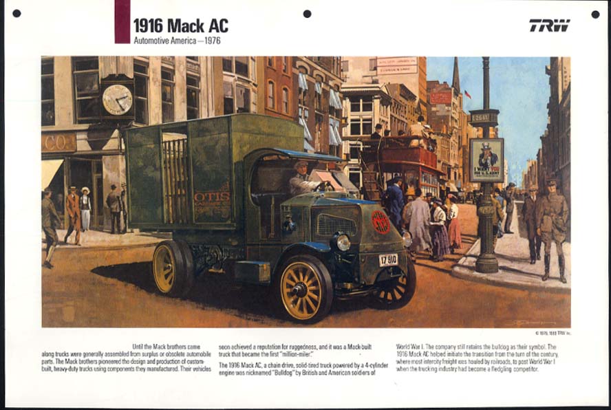 1916 Bulldog Mack AC Truck Otis Carriage TRW Calendar print 1976 / 1989