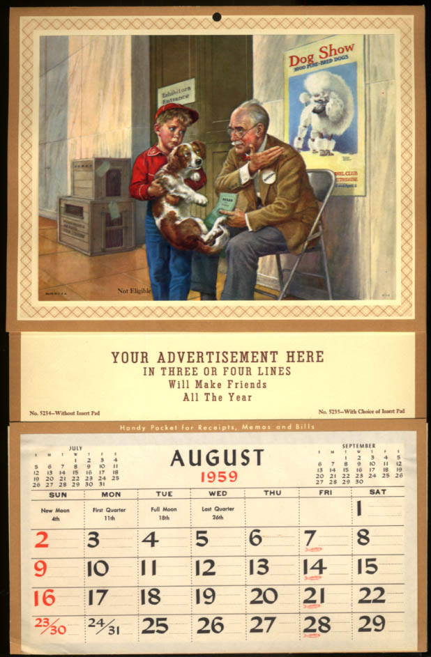 Kid with Dog Not Eligible Dog Show Calendar Salesman #39 s Sample 1959