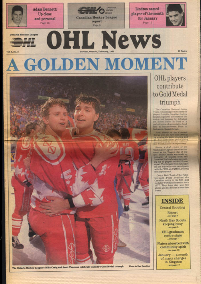 Ontario Hockey League Ohl News 2 1991 Lindors; World Junior Gold Medal Team