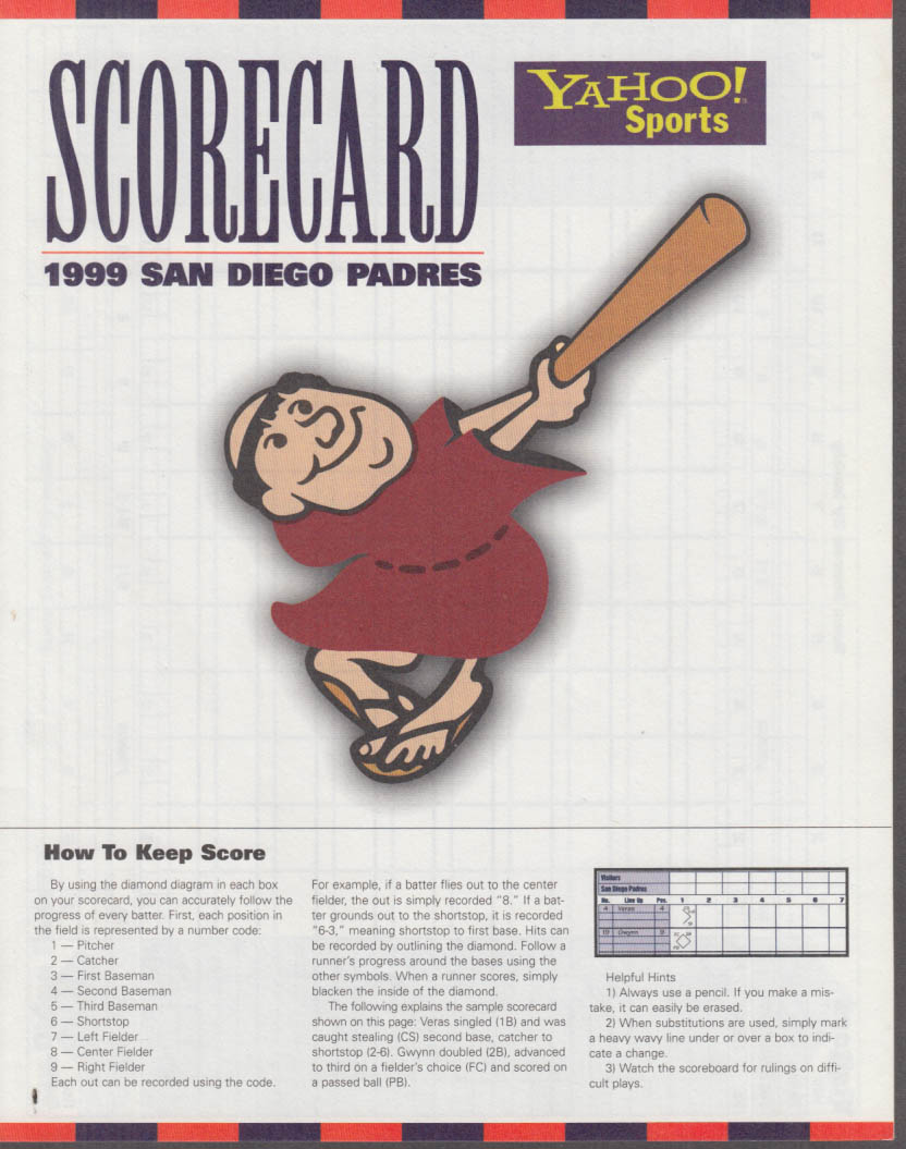 1999 San Diego Padres baseball scorecard unused unscored