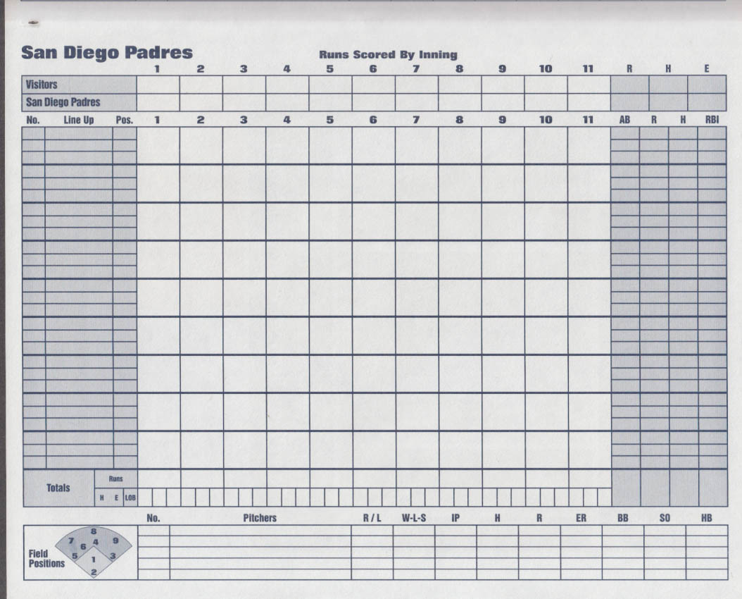 1999 San Diego Padres baseball scorecard unused unscored