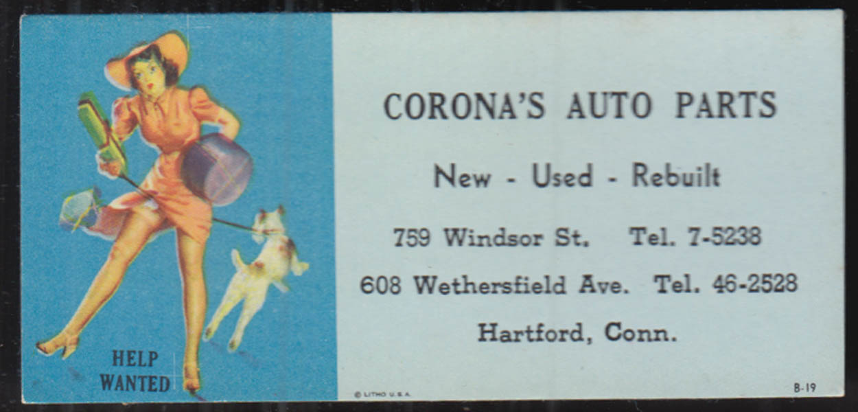 Help Wanted Gil Elvgren pin-up blotter Corona's Auto Parts Hartford CT