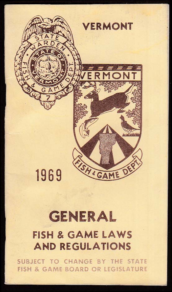 Vermont Fish & Game Laws & Regulations 1969 booklet