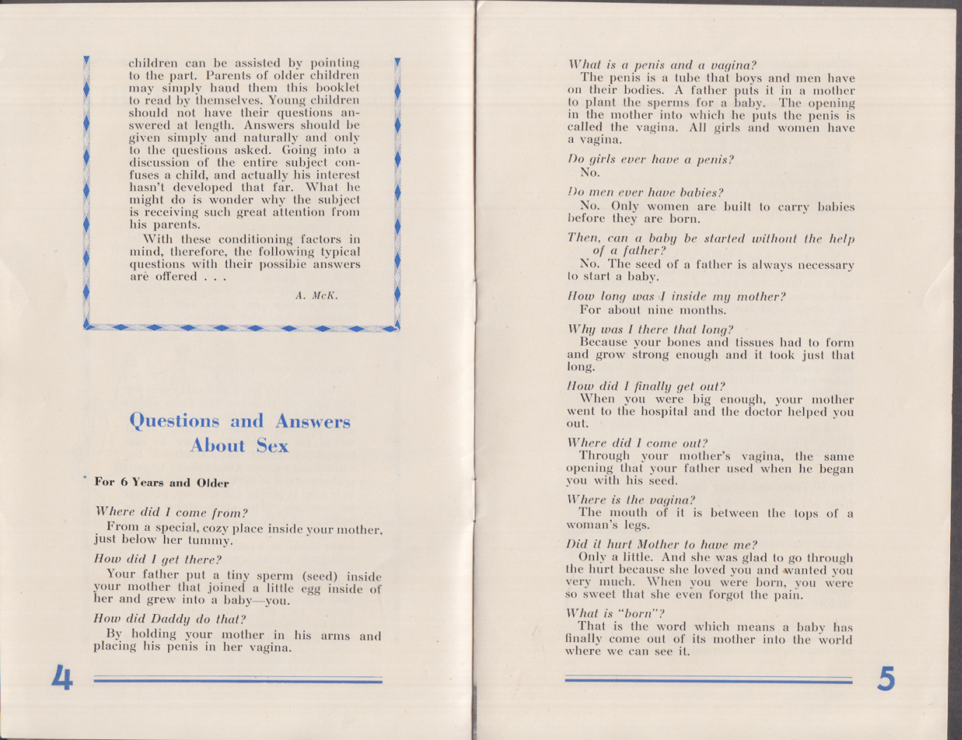 Sex Who Why How Where When Ama Sex Education Booklet 1949