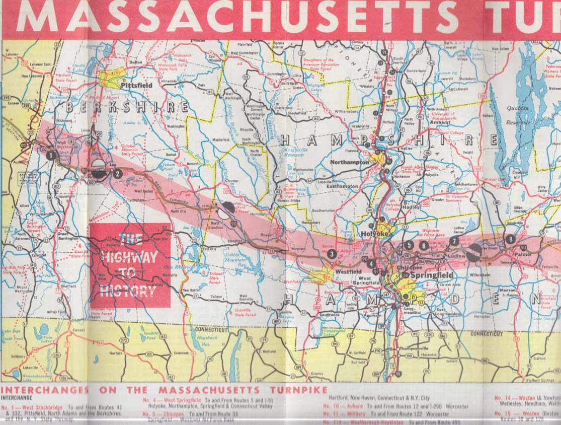 Massachusetts Turnpike Authority Official Map Ca 1964